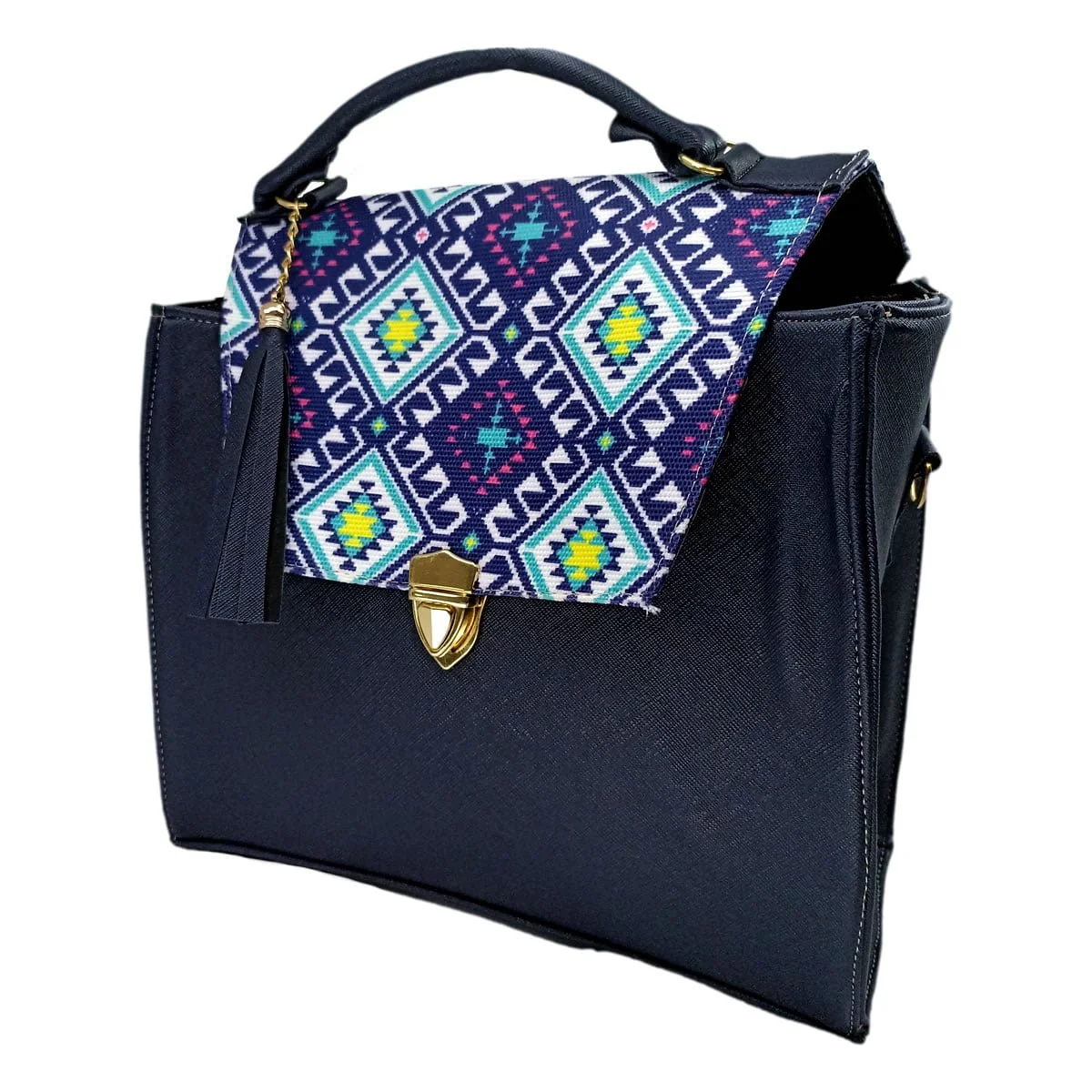 Bolsa de piel sint&eacute;tica azul marino, bolsa de mano