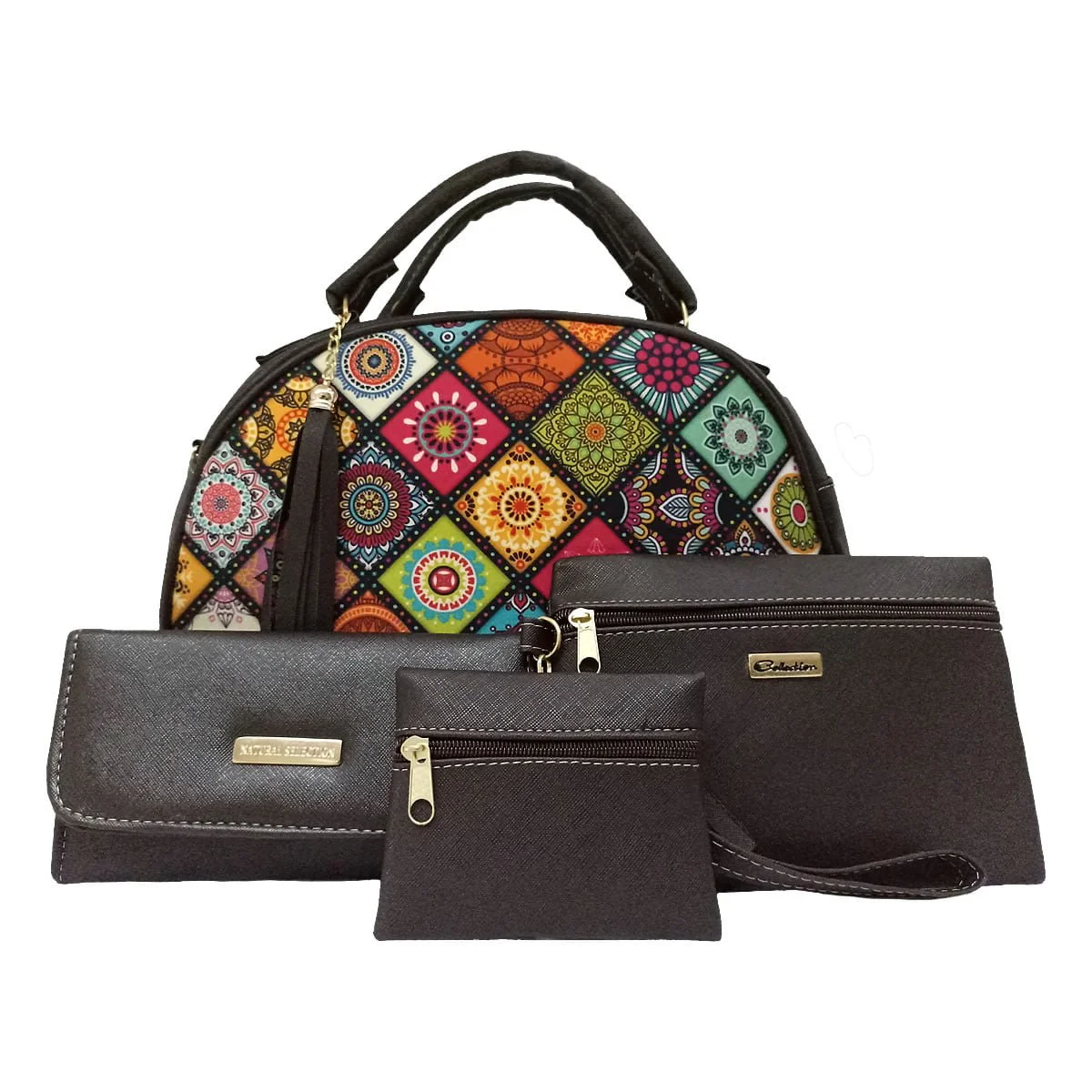 Cosmetiquera, cartera, monedero y bolsa de piel sint&eacute;tica caf&eacute;
