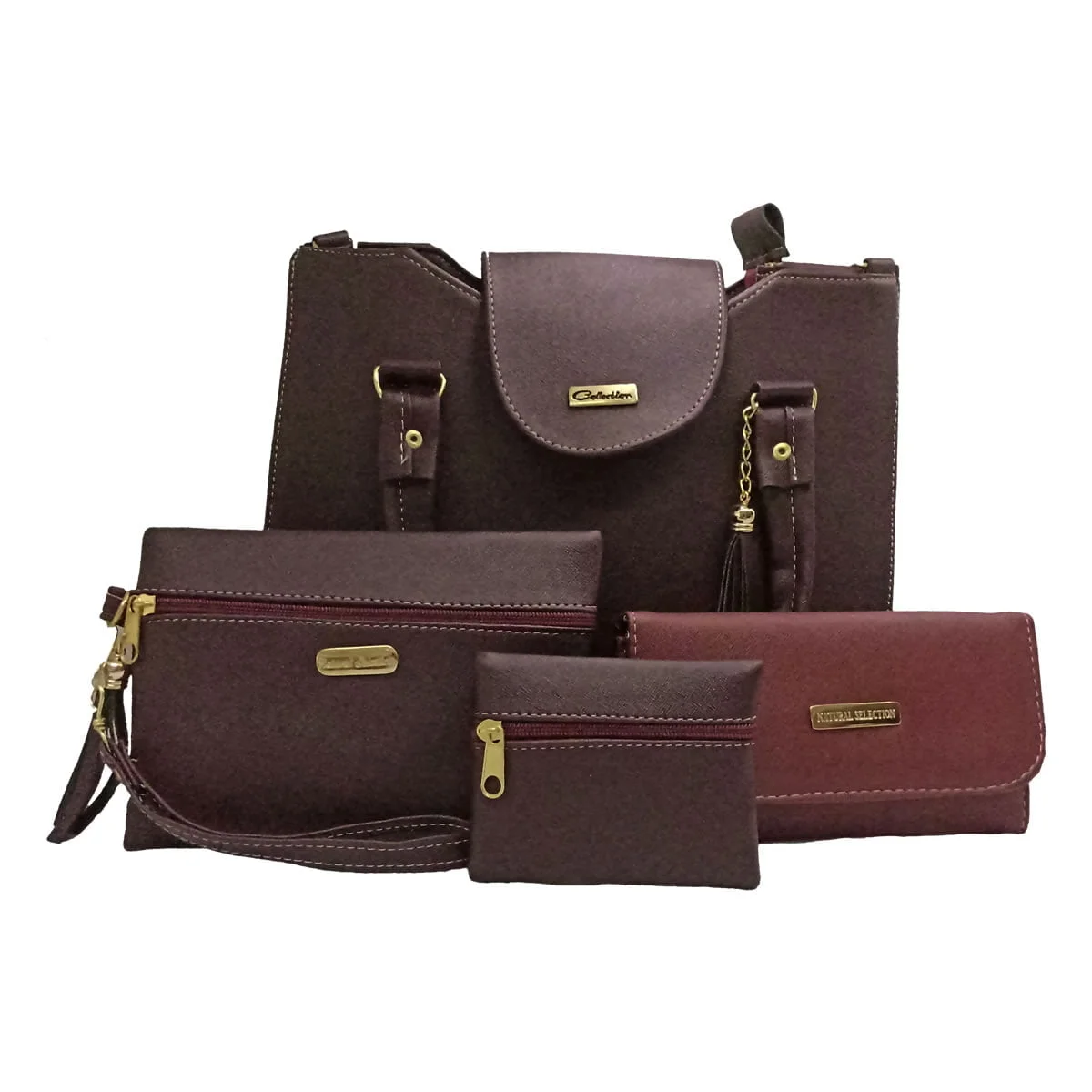 Cosmetiquera, cartera, monedero y bolsa de piel sint&eacute;tica caoba