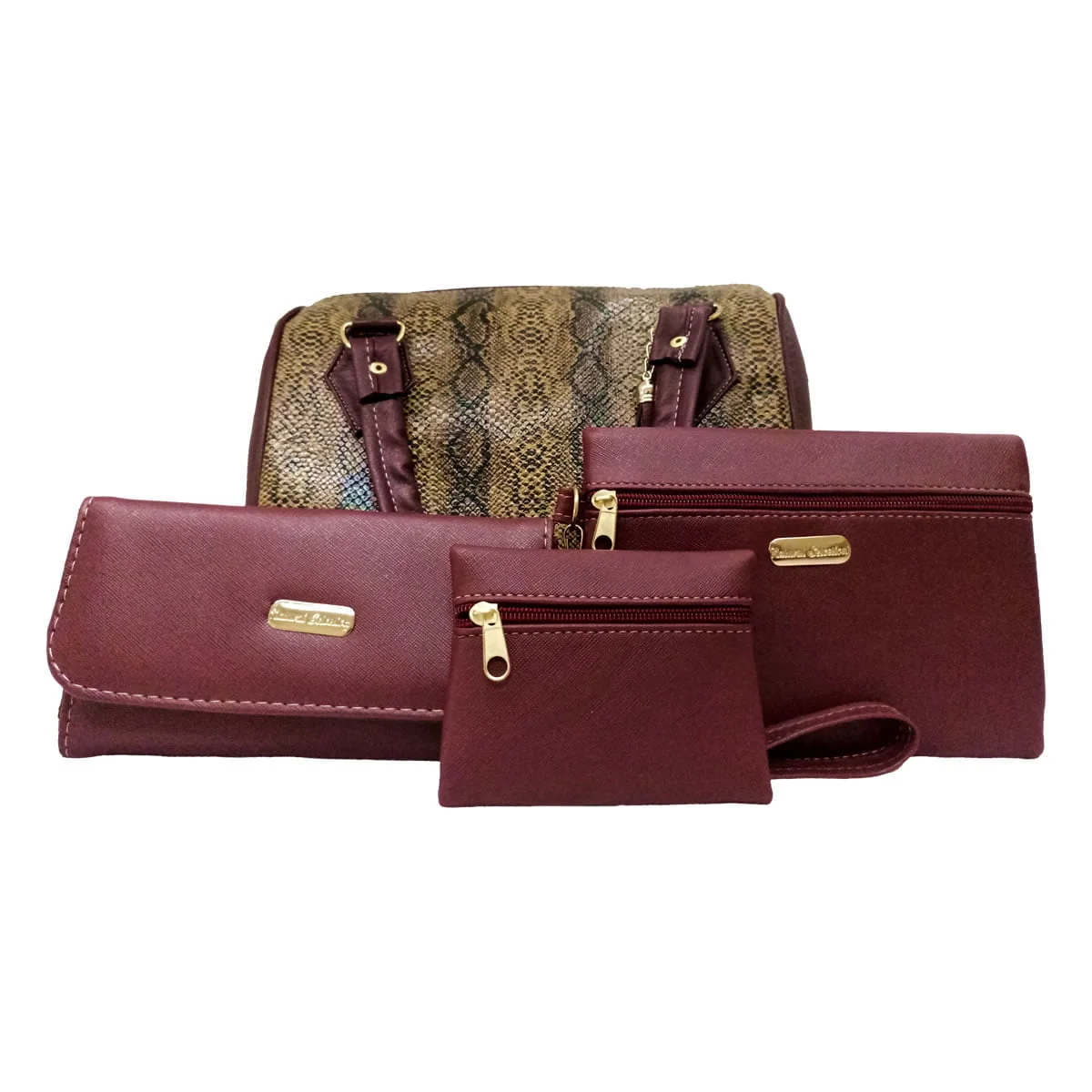 Cosmetiquera, cartera, monedero y bolsa de piel sint&eacute;tica vino